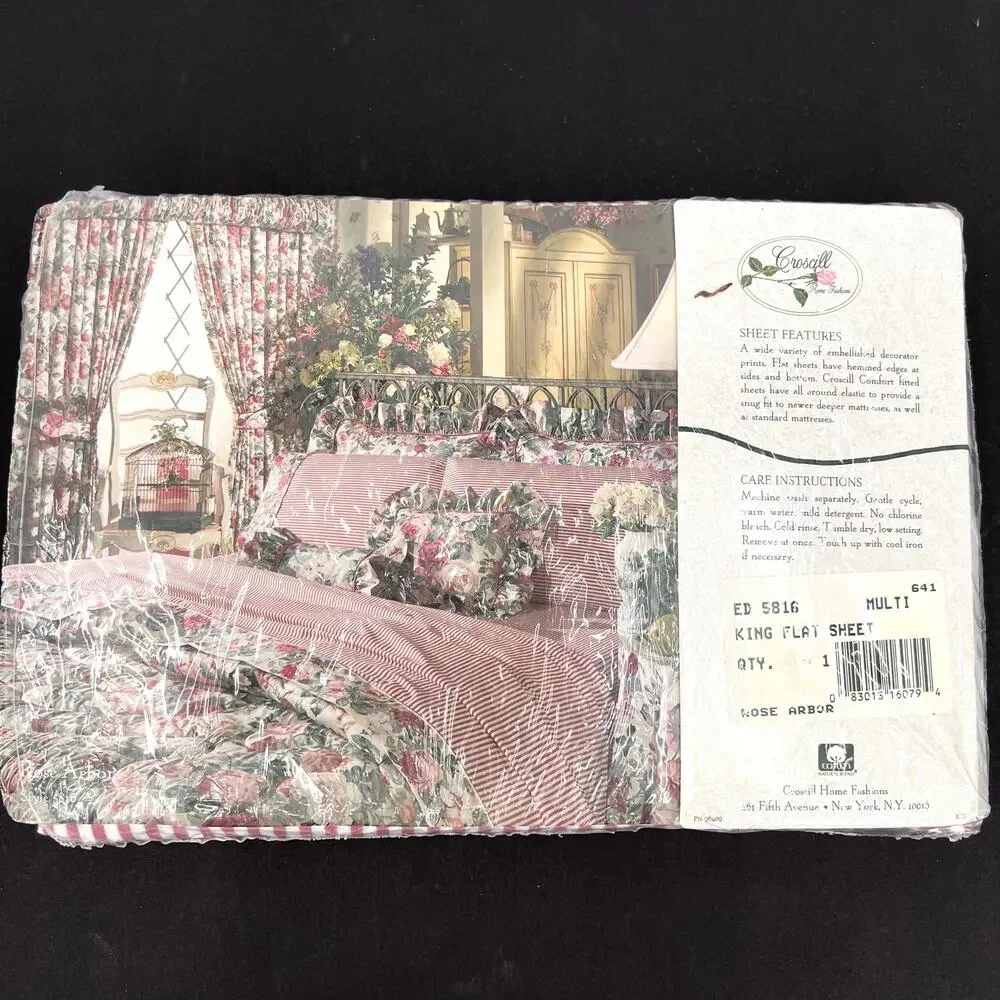Vintage Croscill Arbor Rose king flat sheet 200 count luxury percale